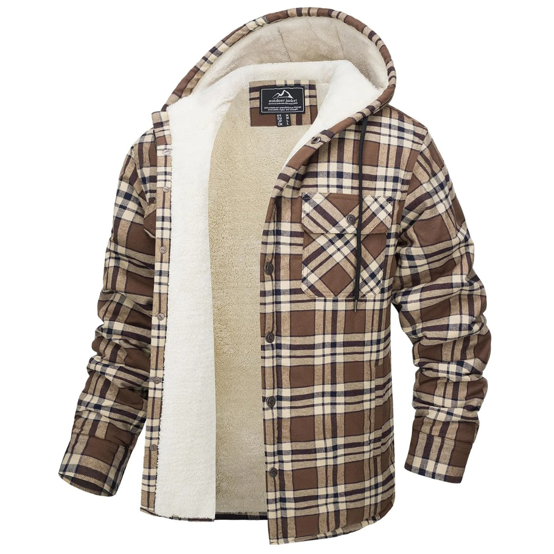 Gevoerde Flanel Overshirt Heren Geruit Overhemdjack Capuchon Warm Winterjas Herfst Outdoor Werkkleding