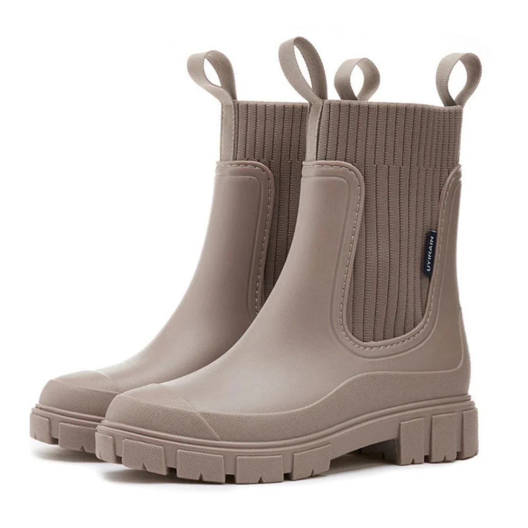 Waterdichte Chelsea Regenlaarzen Dames Antislip Zool Flexibel PVC Slip-On Enkelhoog Comfortabel Herfst Winter