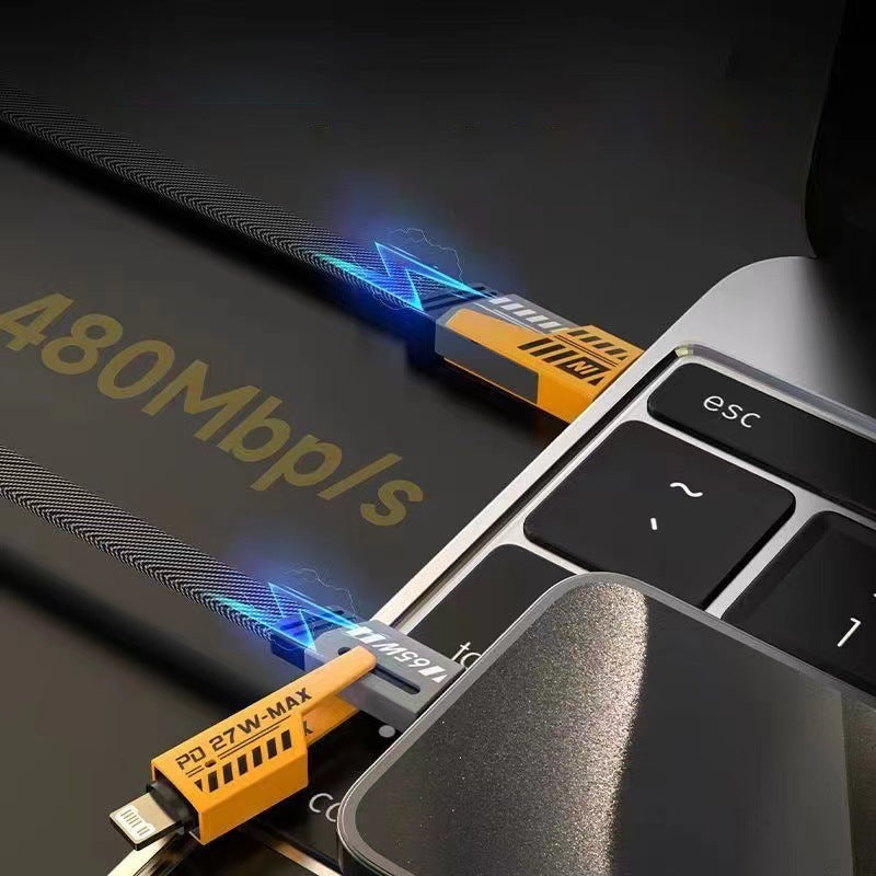 Universele Oplaadkabel 4-in-1 USB-C Lightning 65W Snelladen Nylon Gevlochten 1 Meter Zwart Multifunctioneel