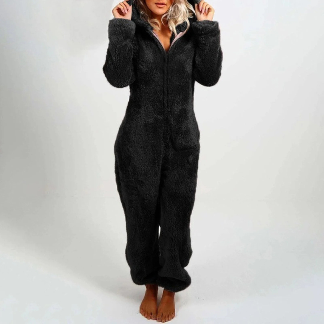 Fleece Onesie Dames met Rits Huispak Eendelig Warme Nachtkleding Loungewear voor Koude Avonden Thuis Relaxen