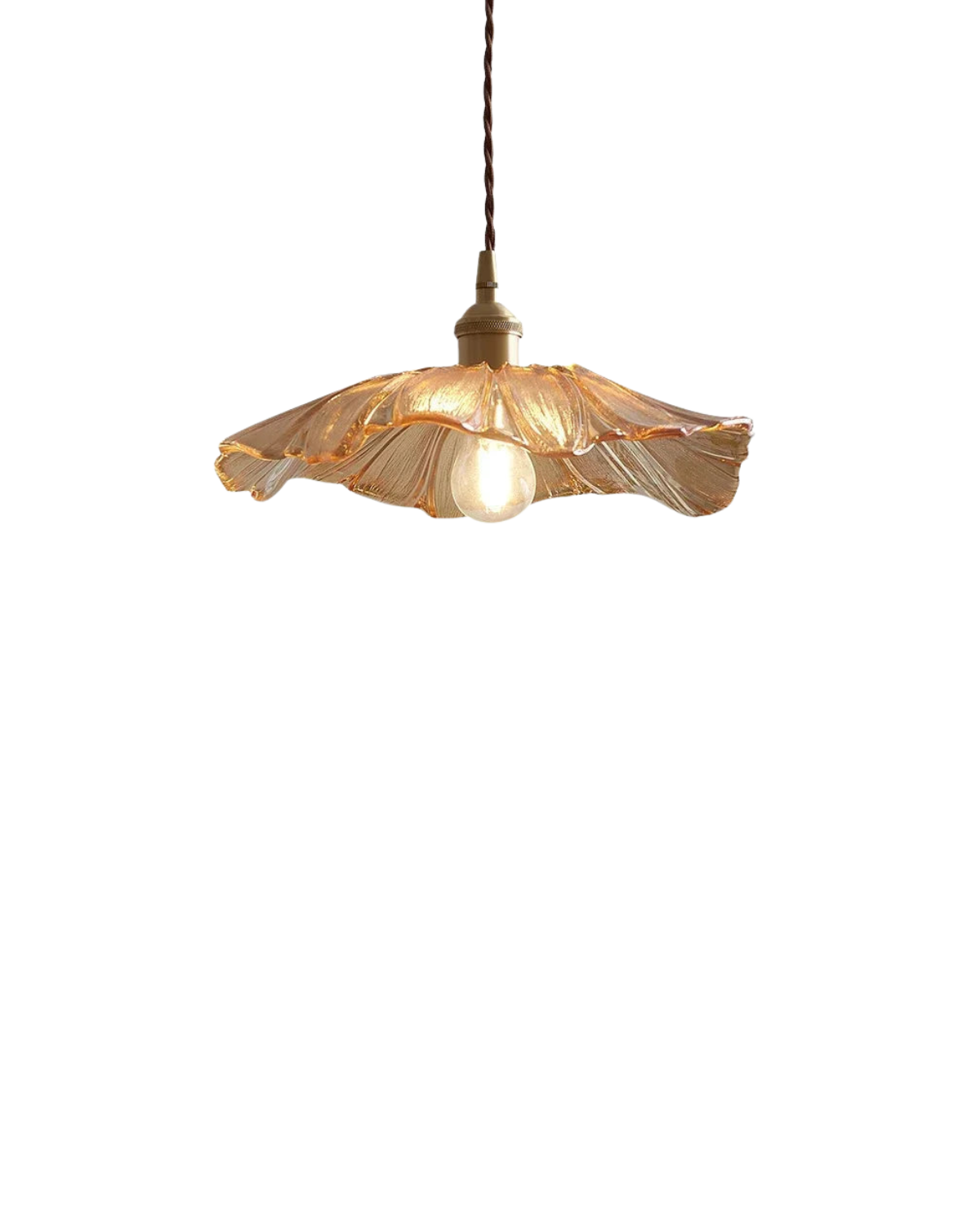 Sculpturale glazen hanglamp met messing fitting en warm licht - artistieke design plafondlamp voor eetkamer en woonkamer