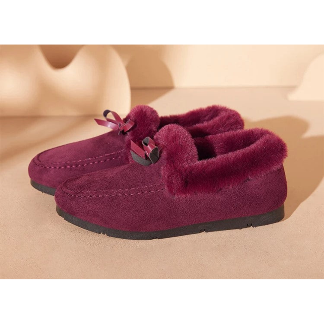 Dames Huissloffen met Pluche Voering Antislip Zool Winterschoenen Strik Comfortabel Warm Binnenslippers