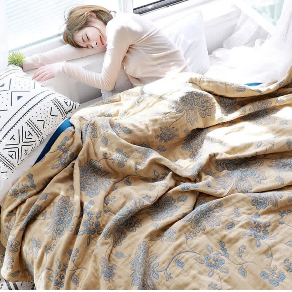 Floral Dream Comfort Deken - Lichtgewicht Katoenen Gaas Zomerdeken met Jacquard Bloemenpatroon - Seizoensgebonden Plaid voor Bed & Bank