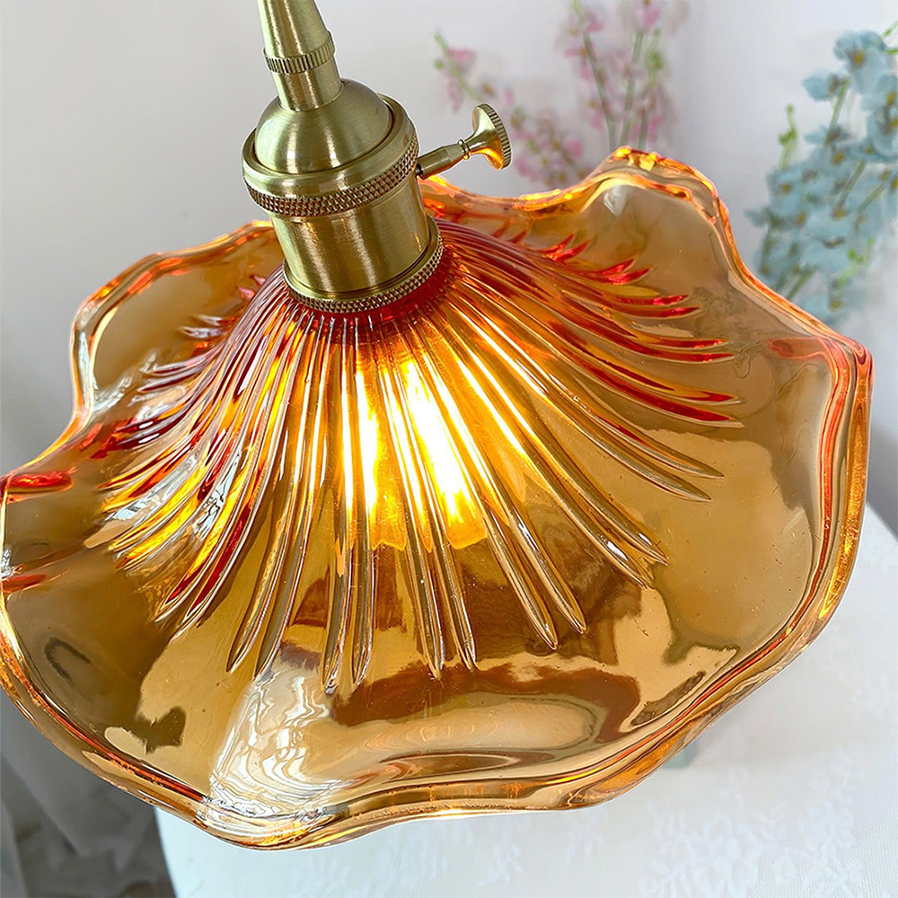 Selene Glazen Hanglamp - Hibiscusbloem Design Messing Glas - Hangende Verlichting Eetkamer Woonkamer Slaapkamer - E27 Fitting 23-33cm