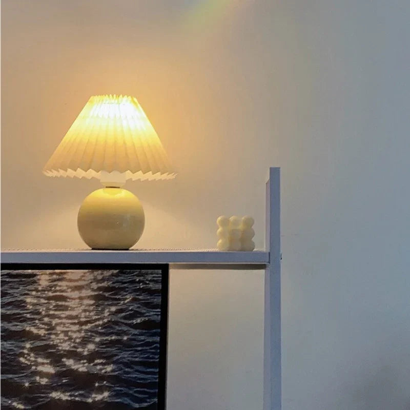 Keramische Tafellamp met Plooikap - Japanse Stijl Verlichting Wit Roze Beige voor Slaapkamer Woonkamer Bureau