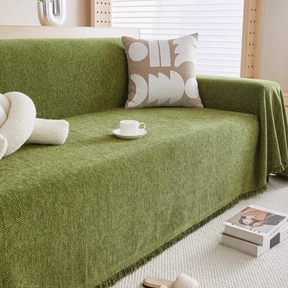 Chenille Bankhoes met Kwastjes - Stijlvolle Bescherming voor Bank en Fauteuil - Wasbaar & Waterdicht