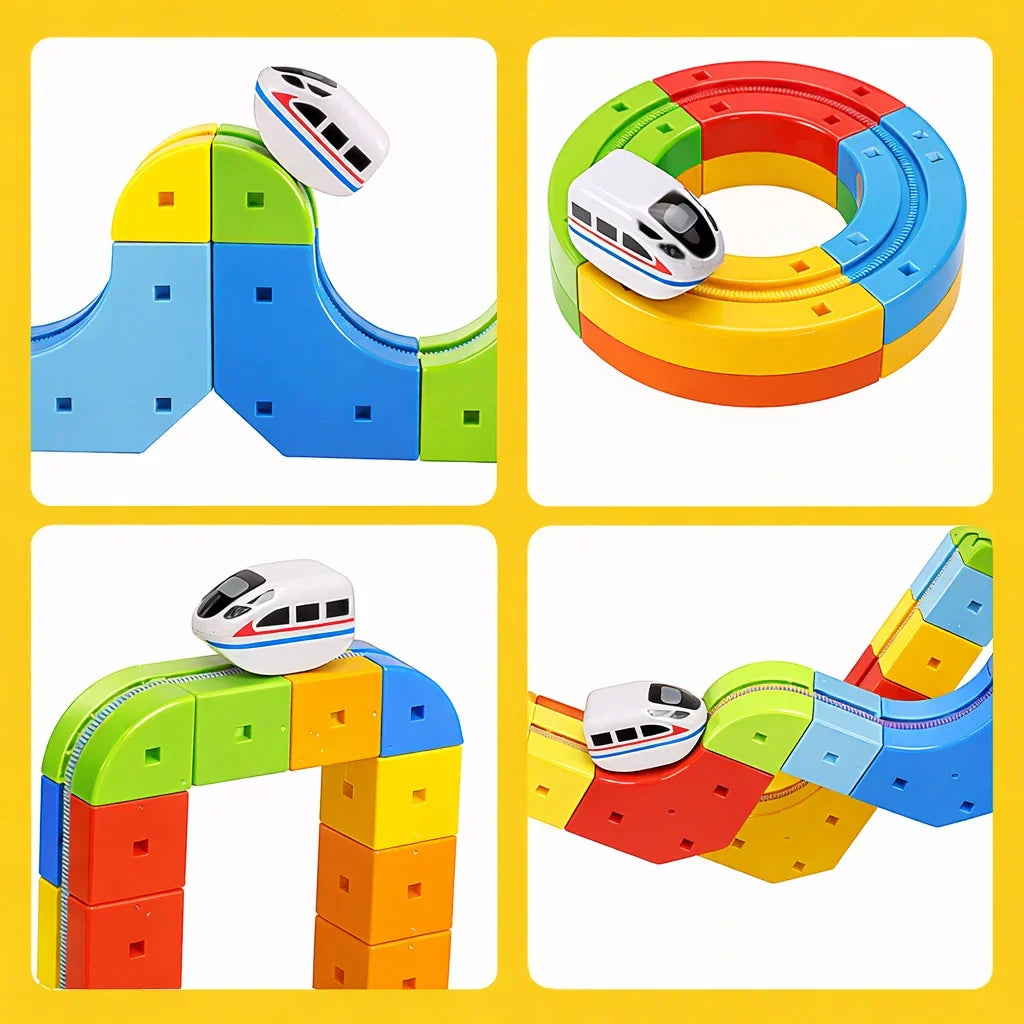 3D Modulair Gemotoriseerd Treinbaanset voor Kinderen - Creatief Bouwspeelgoed met Verticale Lussen en Actie