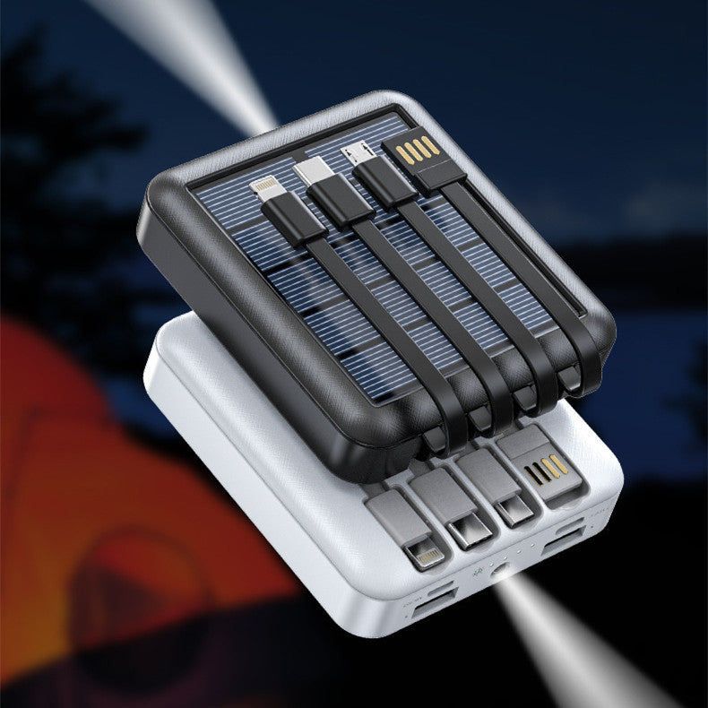 Draagbare Zonne-Energie Powerbank met LED-Zaklamp en Meerdere Oplaadpoorten - Ideaal voor Outdoor, Camping en Noodgevallen