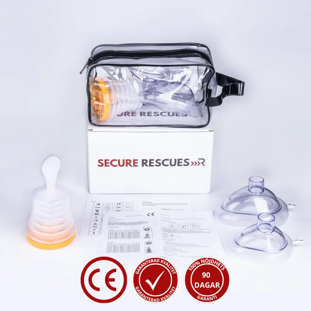 Luchtweghelper Set met 3 Maskers en Draagtas voor Kinderen Volwassenen Noodhulp Ademhalingsondersteuning