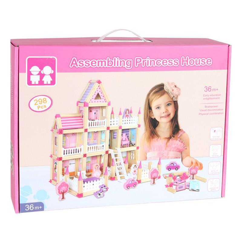 Houten Poppenhuis Bouwset Zelfbouw Kinderspeelgoed 268-298 Onderdelen Educatief Creatief Fantasiespel