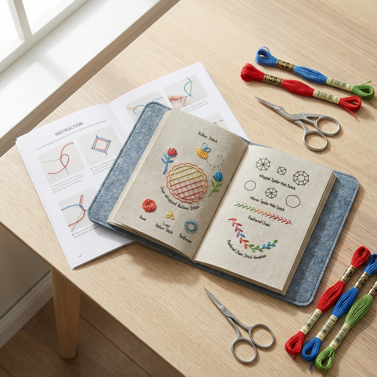 Complete Borduurstekenboek Kit - 106 Steken, Linnen Pagina's, Volledige Gereedschapsset - Handwerk Leren