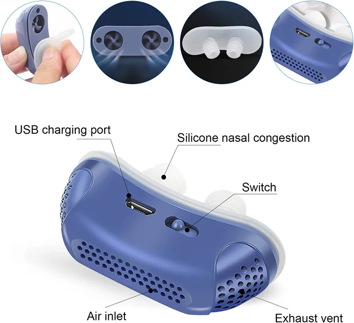 Compact Neusapparaat Luchtstroom Comfortabel Rustgevend Slapen Reizen Fluistertil USB Oplaadbaar Draagbaar