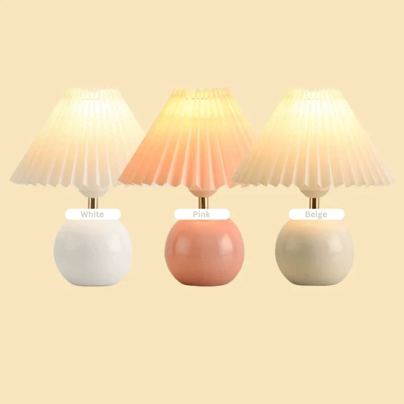 Keramische Tafellamp met Plooikap - Japanse Stijl Verlichting Wit Roze Beige voor Slaapkamer Woonkamer Bureau