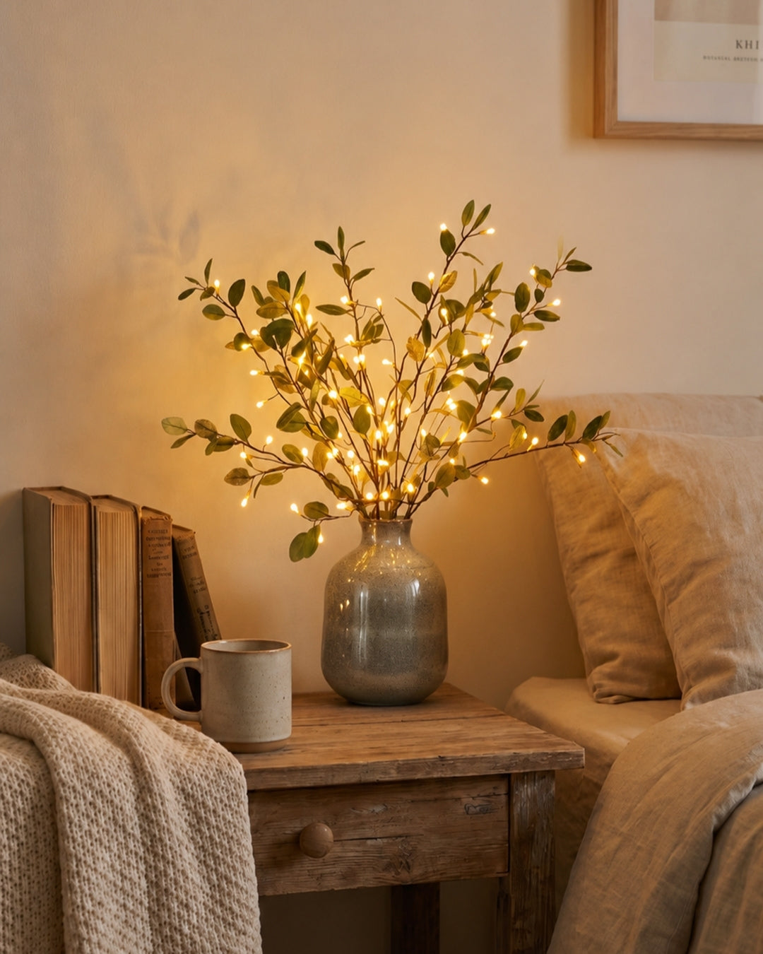 Decoratieve LED Verlichtingstak met Natuurlijke Bloesemvorm 70cm - Flexibele Sfeerverlichting voor Vazen en Schoorsteenmantels