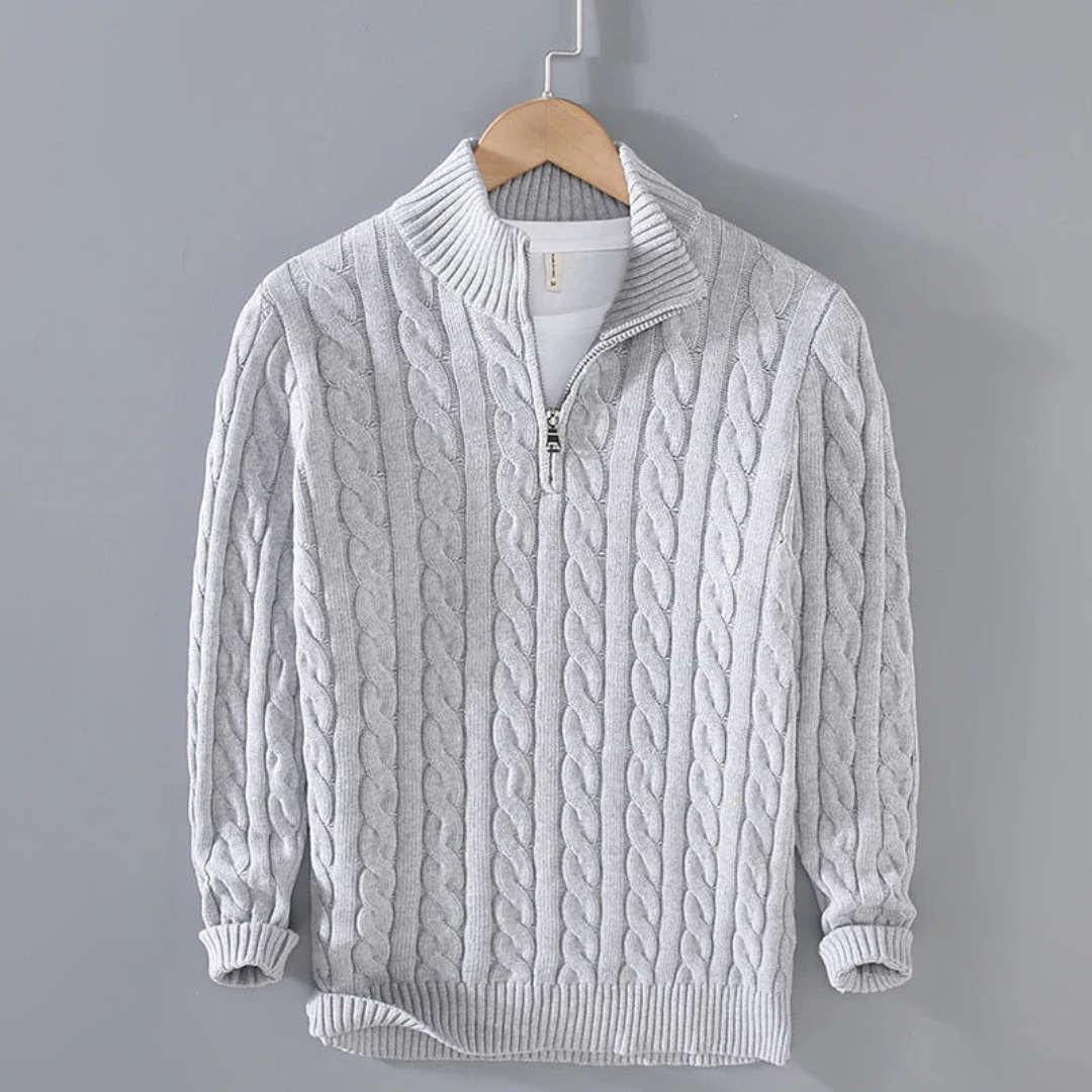 Gebreide Heren Trui Kabelpatroon Staande Kraag Ritssluiting Katoen Warm Casual Winter Navy Grijs Beige