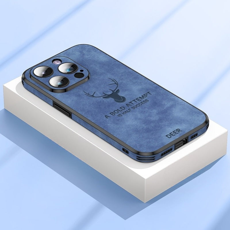 Luxe Wildleren iPhone Hoes Zwart Bruin Donkergroen Lichtblauw Beschermhoes met Shockabsorptie Camerabescherming