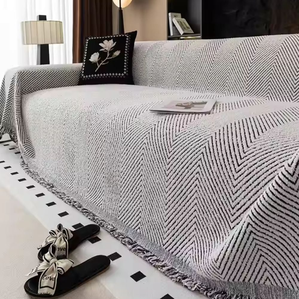 Bankhoes Herringbone Visgraatpatroon Gestreept - Beschermhoes voor Bank 1/2/3/4-Zits Stretch Sofahoes Waterafstotend Antislip