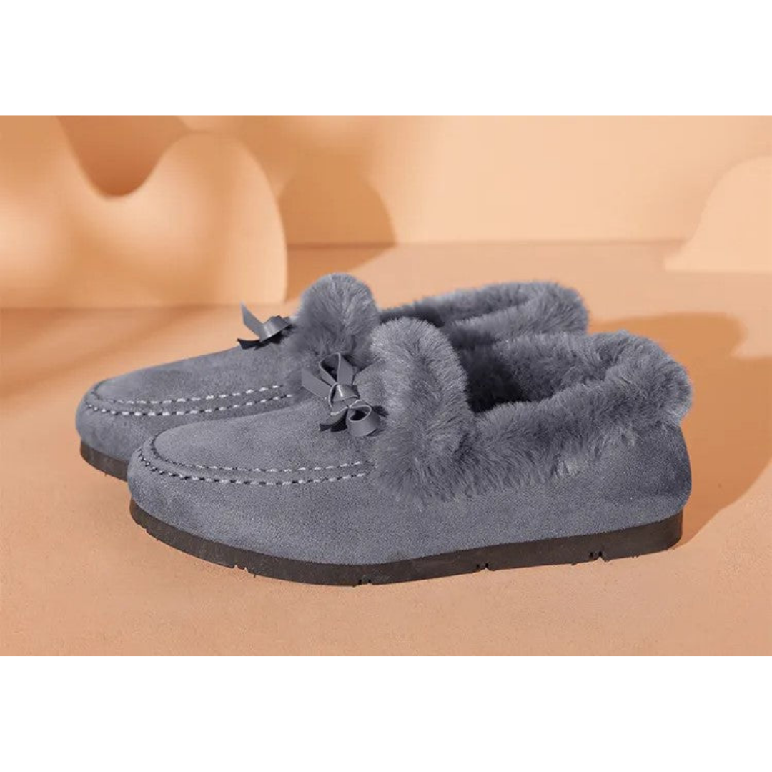 Dames Huissloffen met Pluche Voering Antislip Zool Winterschoenen Strik Comfortabel Warm Binnenslippers