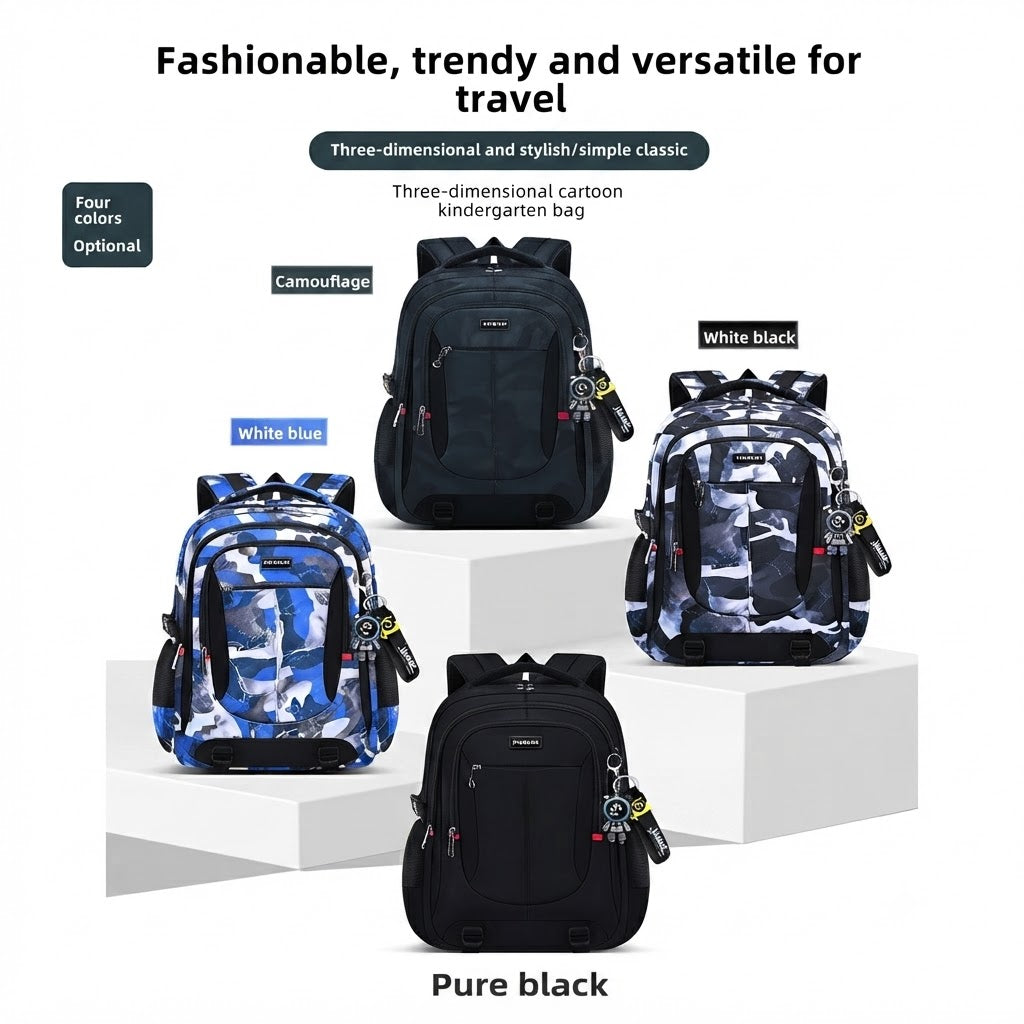 Schoolrugzak M/L met Laptopvak Zwart Blauw Camouflage Ergonomisch Comfortabel voor Dagelijks Gebruik en School