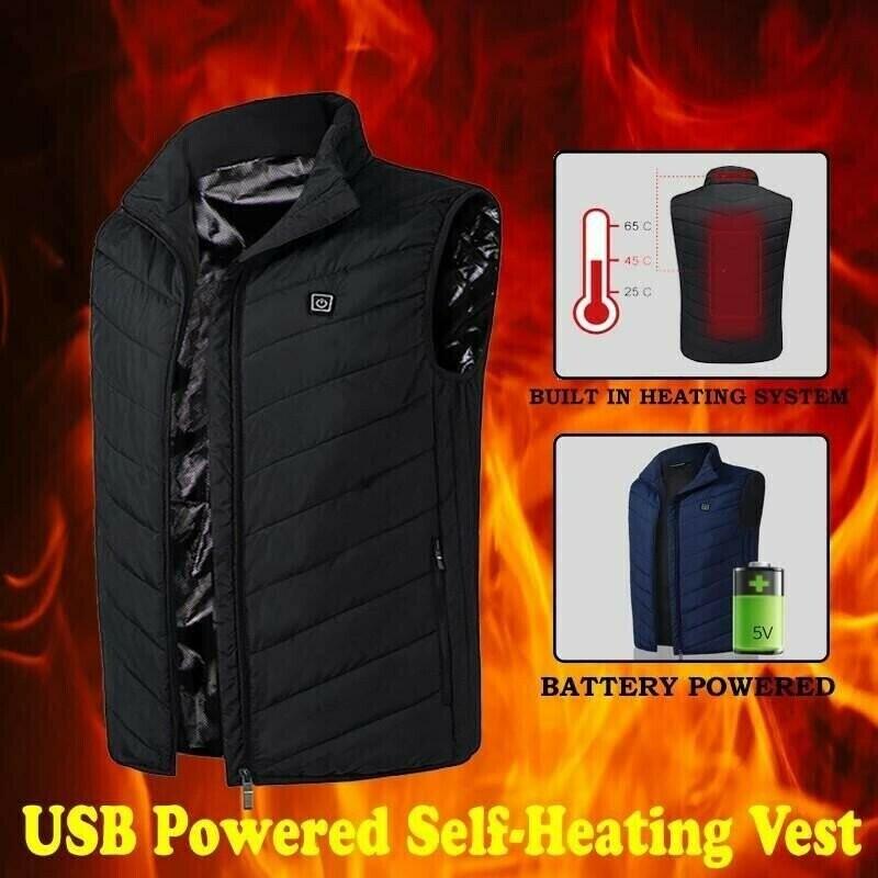 Verwarmingsvest Elektrisch Unisex Zwart 3 Warmtezones Instelbare Temperatuur Winter Outdoor Verwarmd Vest