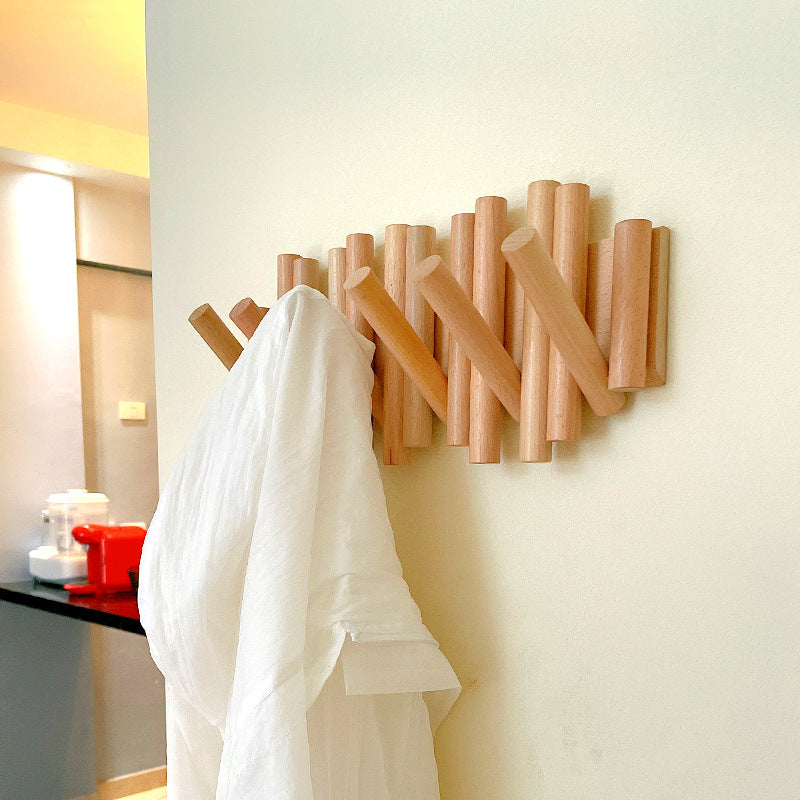 Wandkapstok met Intrekbare Haken - Natuurlijk Hout - Minimalistisch Design - Klap-in Systeem