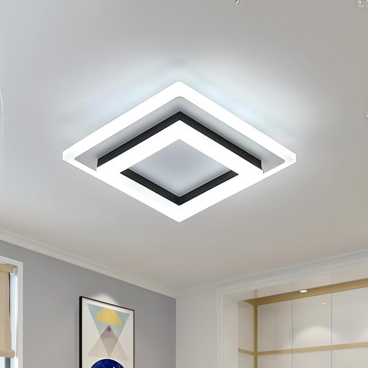 Vierkante LED Plafondlamp 1920 Lumen Zwart Wit Slaapkamer Hal Woonkamer Moderne Plafonnière Geometrisch Design Verlichting Binnen