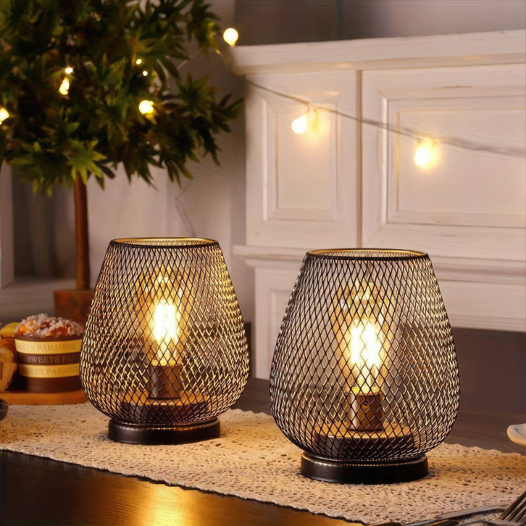 Oplaadbare LED Lantaarn Batterij Draadloos Vintage Metaal Zwart Binnen & Buiten