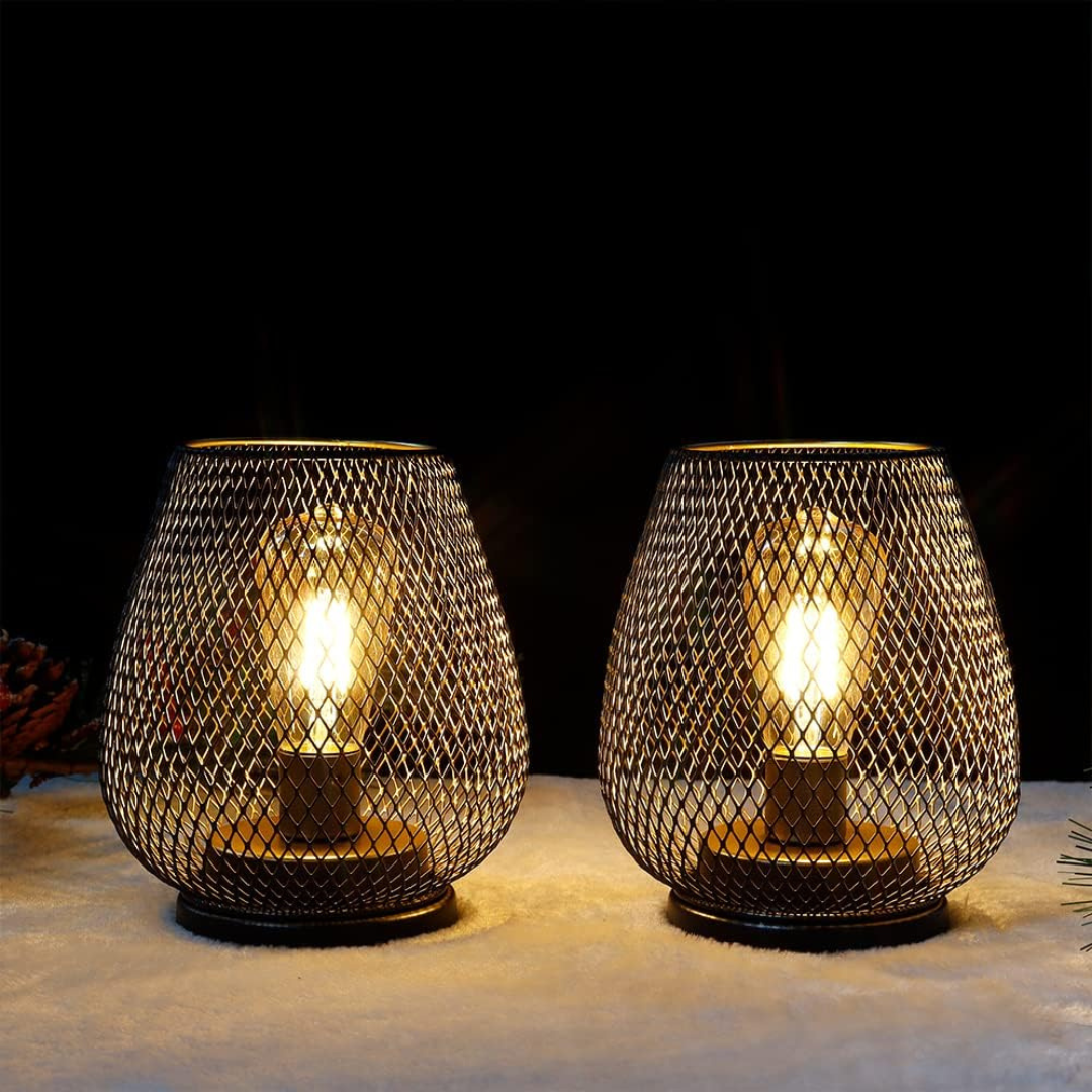 Oplaadbare LED Lantaarn Batterij Draadloos Vintage Metaal Zwart Binnen & Buiten