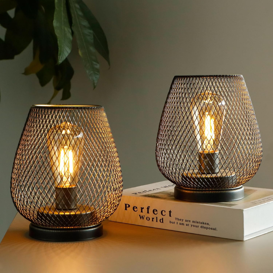 Oplaadbare LED Lantaarn Batterij Draadloos Vintage Metaal Zwart Binnen & Buiten