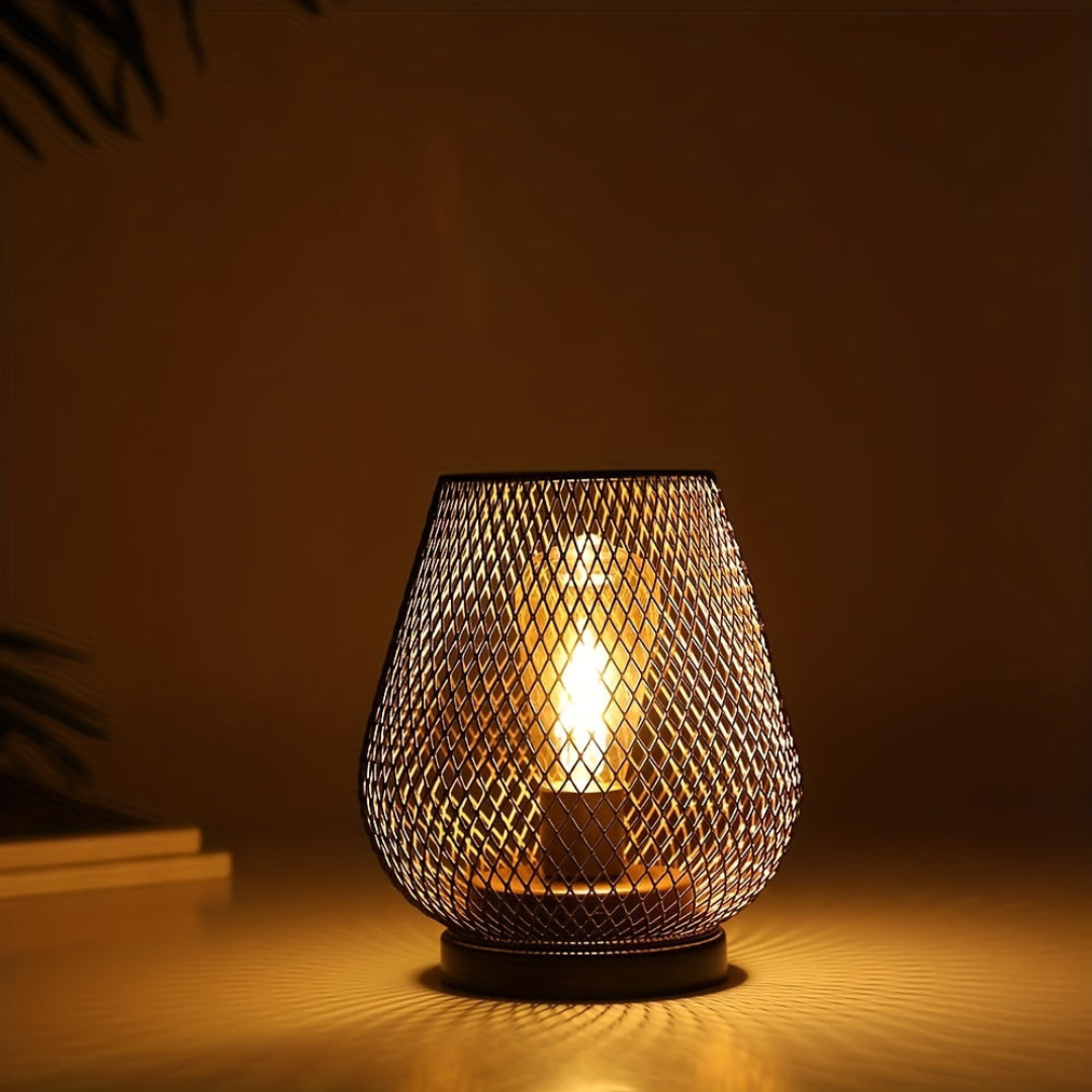 Draadloze LED Lantaarn Mat Zwart Vintage Stijl Batterij Aangedreven Sfeerverlichting Binnen en Buiten Dimbaar