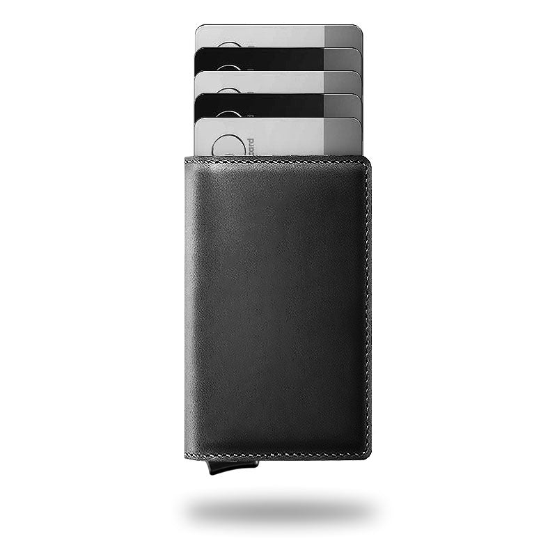 Portemonnee Leer Slim RFID Blokkering 14 Kaarten Aluminium Drukknop Handgemaakt Premium