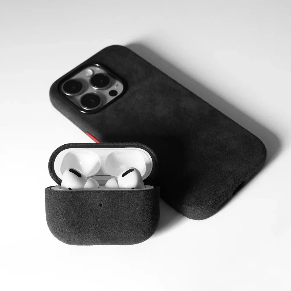 Premium Alcantara AirPods Hoesje met Draadloos Opladen Krasbestendig Stofdicht Beschermhoes voor Apple