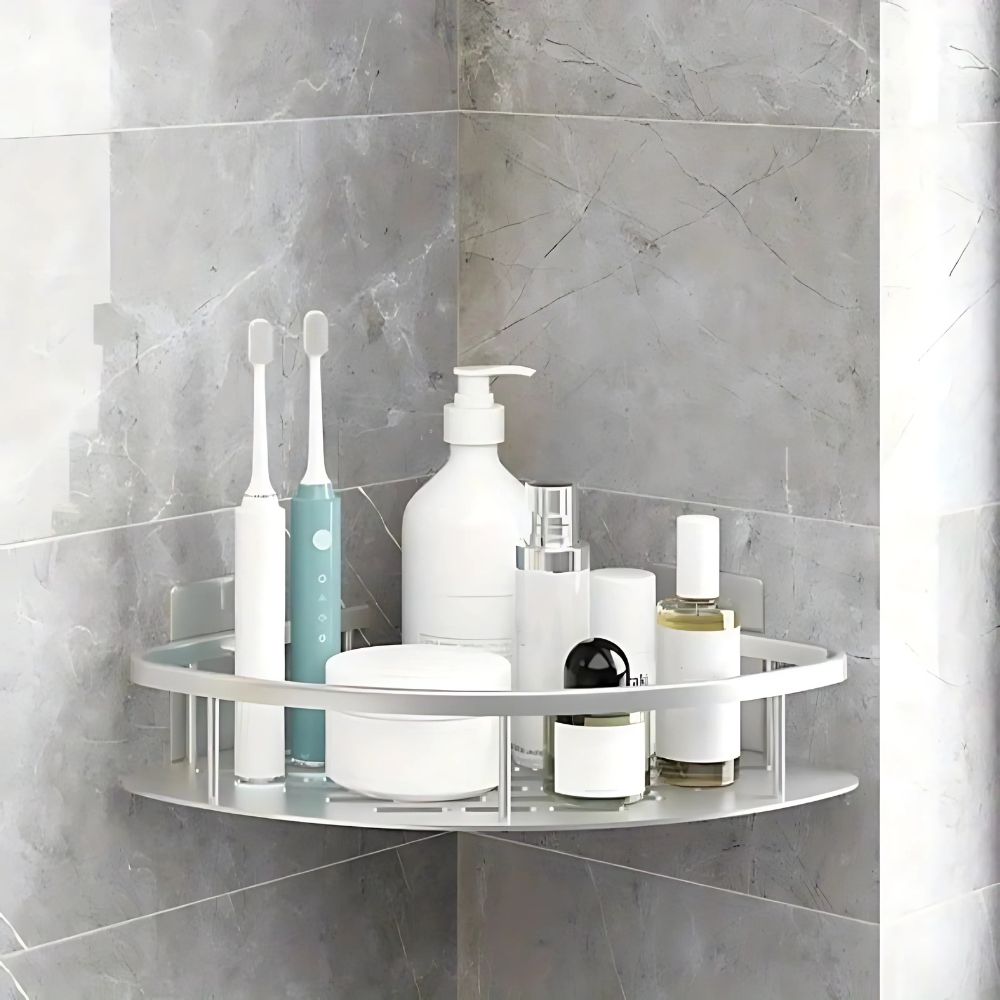Hoek Douche Rek Zonder Boren - Aluminium Badkamer Doucherek met Afvoer & Roestvrije Coating