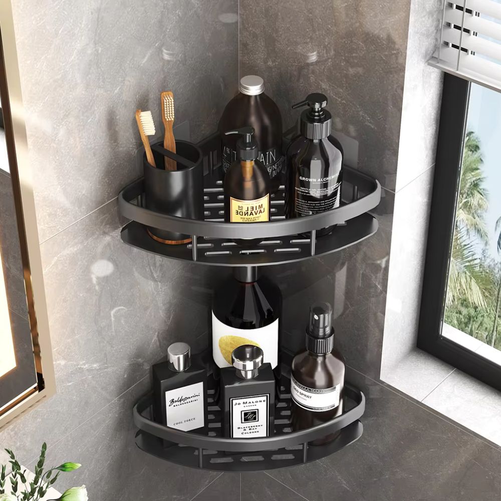 Doucheplank Aluminium Zelfklevend Zilver Hoek Wandplank Badkamer Organizer Zonder Boren Opbergrek Shampoo Zeep