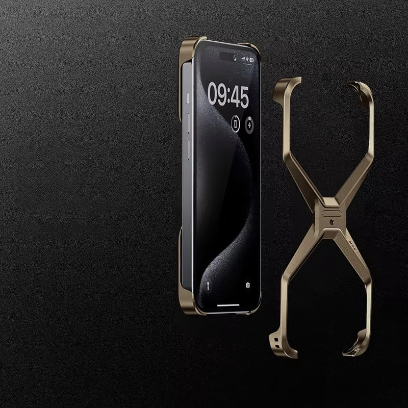 Aluminium X-Frame Telefoonhoesje iPhone 14 15 16 17 Pro Max Randloos Schokbestendig Titanium Design Luxe