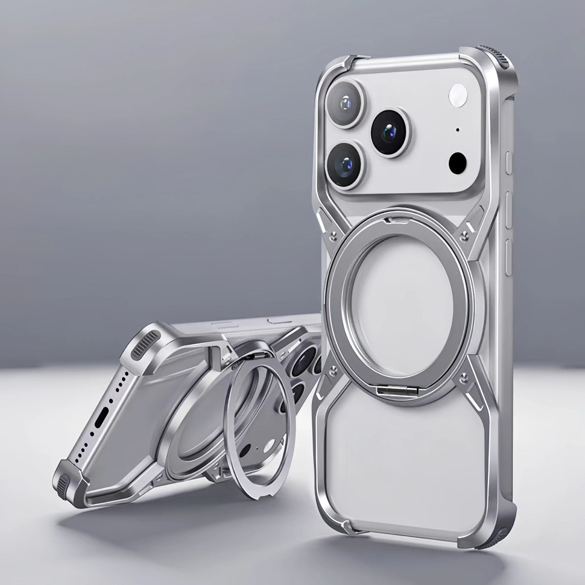 Aluminium X-Frame Telefoonhoesje iPhone 14 15 16 17 Pro Max Randloos Schokbestendig Titanium Design Luxe