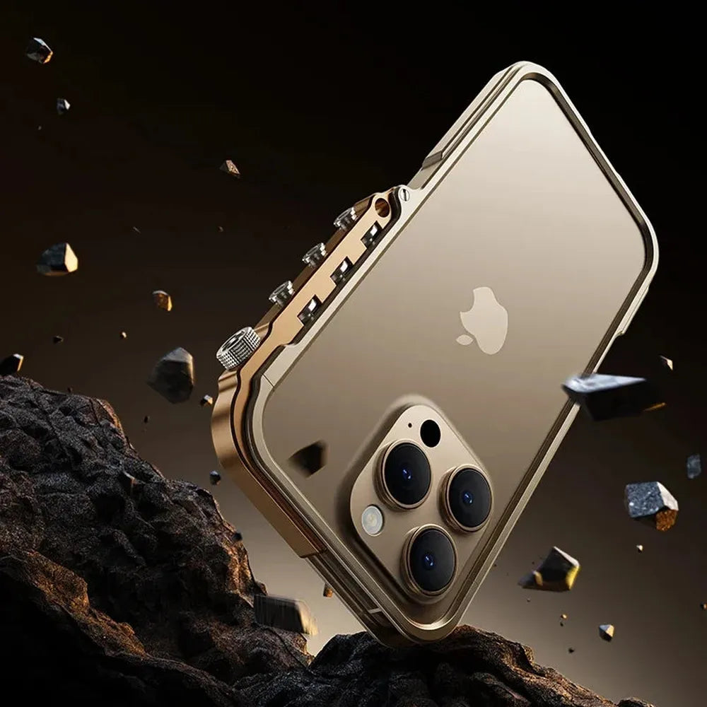 Metalen iPhone Hoesje met Mechanische Structuur Aluminium Frame Shockbestemming Bescherming voor 13 14 15 16 17