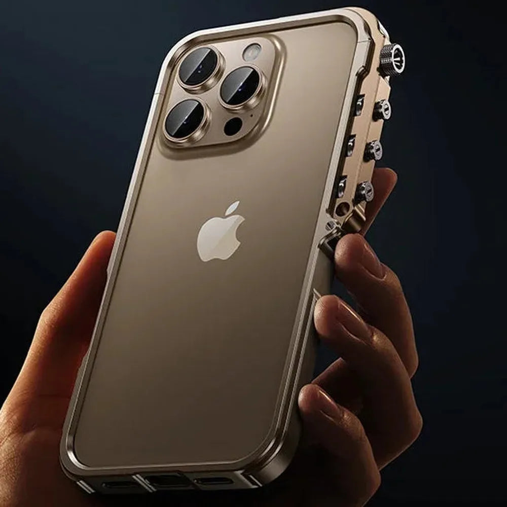 Metalen iPhone Hoesje met Mechanische Structuur Aluminium Frame Shockbestemming Bescherming voor 13 14 15 16 17