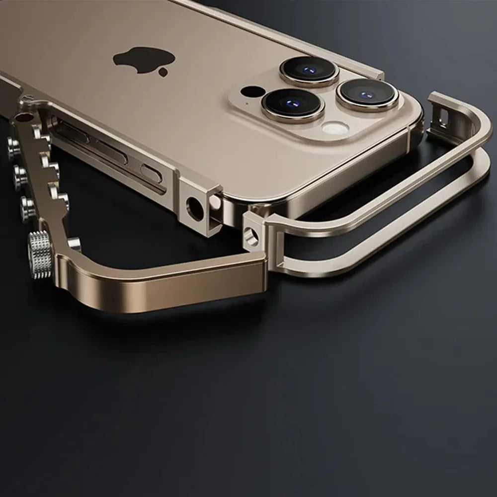 Metalen iPhone Hoesje met Mechanische Structuur Aluminium Frame Shockbestemming Bescherming voor 13 14 15 16 17
