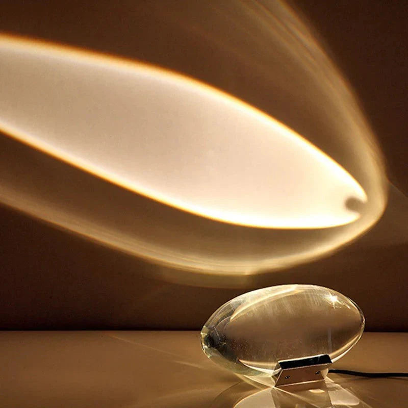 Ovale Kristallen Tafellamp met Chroom Sokkel - LED Sfeerverlichting in Warm Wit, Blauw-Paars of Zonsondergangstinten - Stemmingslicht voor Slaapkamer en Woonruimte