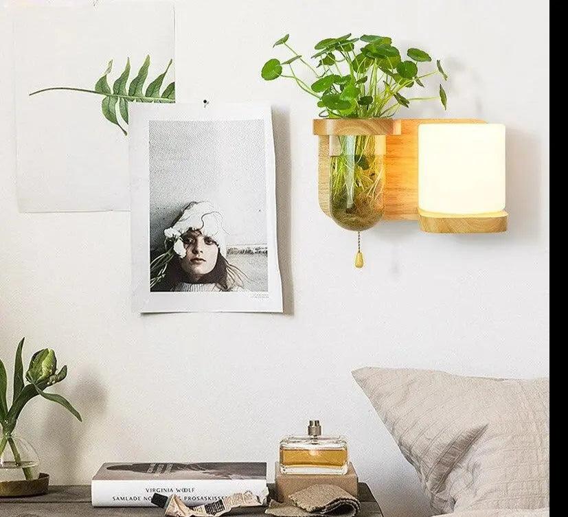 Wandlamp met Plantenbak - Hout & LED