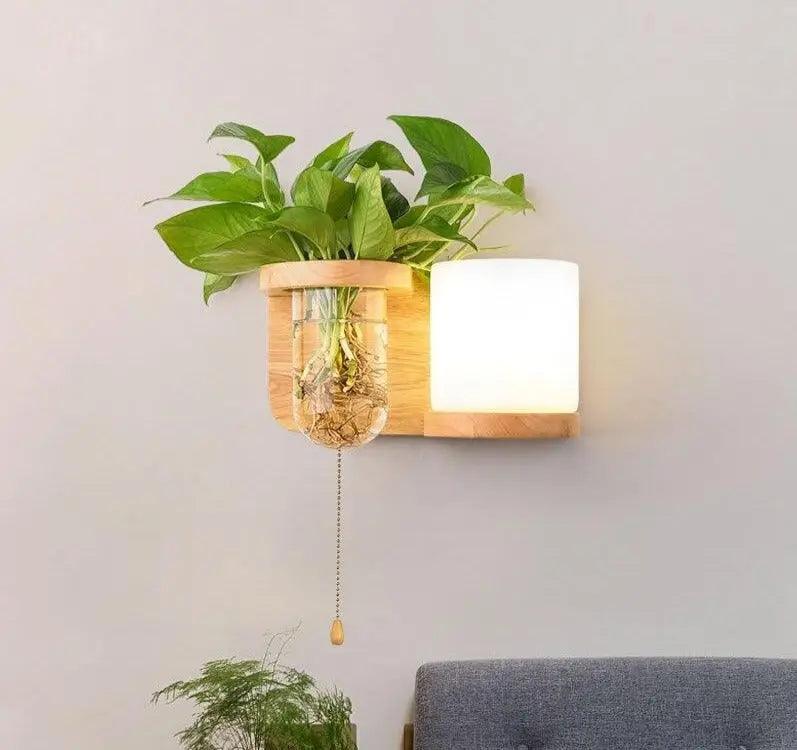 Wandlamp met Plantenbak - Hout & LED