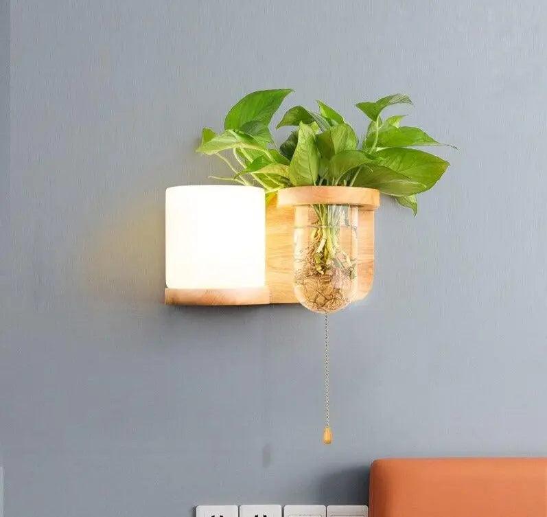 Wandlamp met Plantenbak - Hout & LED