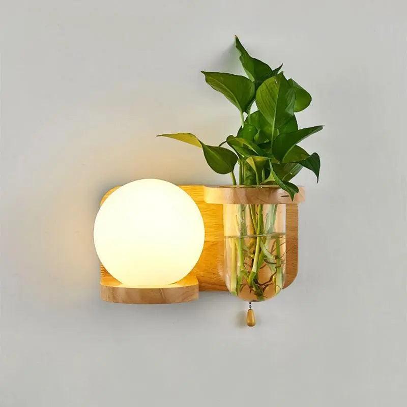 Wandlamp met Plantenbak - Hout & LED