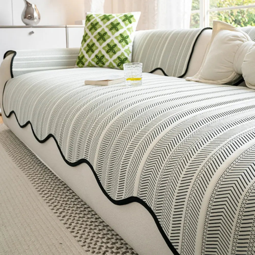 Herringbone Bankhoes met Scallop Rand - Beschermhoes voor Alle Seizoenen - Microvezel