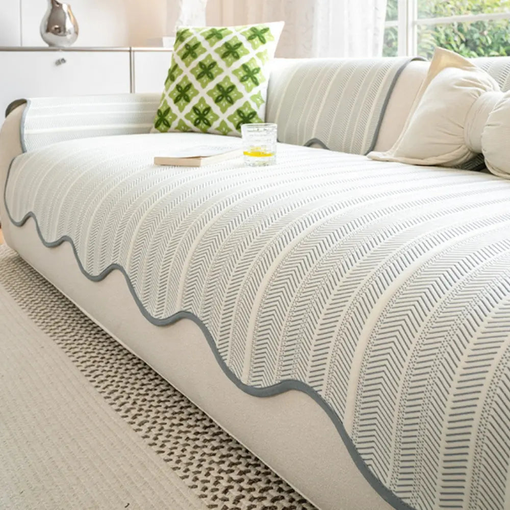 Herringbone Bankhoes met Scallop Rand - Beschermhoes voor Alle Seizoenen - Microvezel