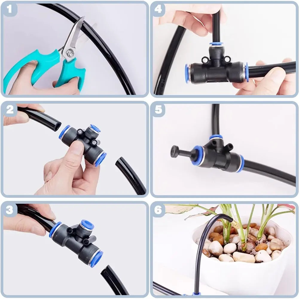 Druppelirrigatiesysteem 360° Messing PE-Slang 8mm Automatisch Bewateren Tuin Balkon Kas Hoogbed Kraan 5m 10m Zonder Stroom