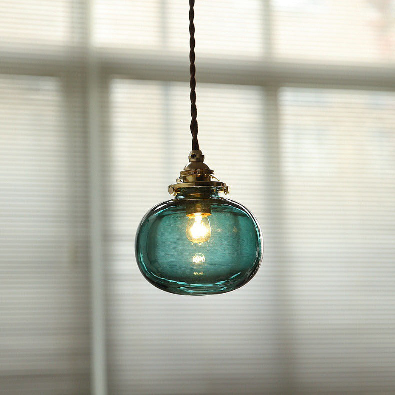 Vintage Hanglamp Goud met Glazen Kap E26 - Retro Koperen Verlichting voor Woonkamer en Eettafel