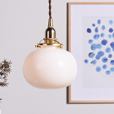 Vintage Hanglamp Goud met Glazen Kap E26 - Retro Koperen Verlichting voor Woonkamer en Eettafel