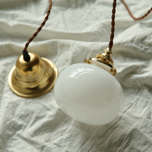Vintage Hanglamp Goud met Glazen Kap E26 - Retro Koperen Verlichting voor Woonkamer en Eettafel